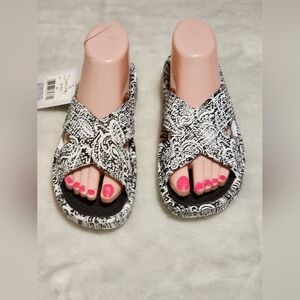 Black and White Patterned Women's Sandals